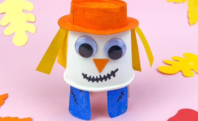 Paper Cup Hopping Scarecrow Craft