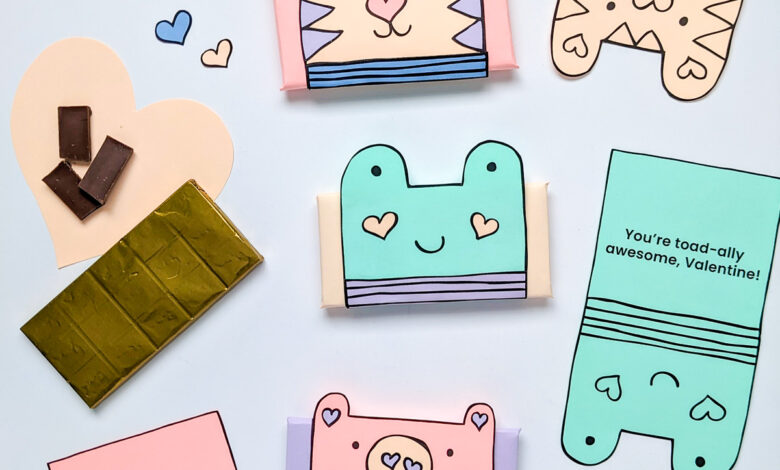 Animal Puns Free Printable Chocolate Bar Wrappers Template for Valentine’s Day